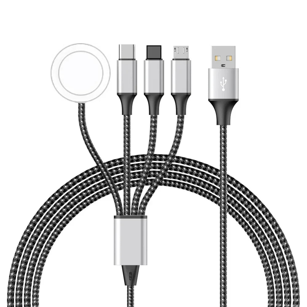 4-in-2 Fast Charging Cable for iWatch, iPhone, AirPods, iPad, and USB-C