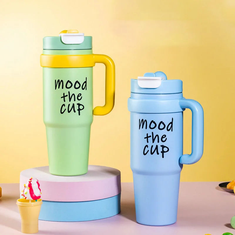  Cute 32oz Stainless Steel Thermos Bottle – Hot & Cold with Straw