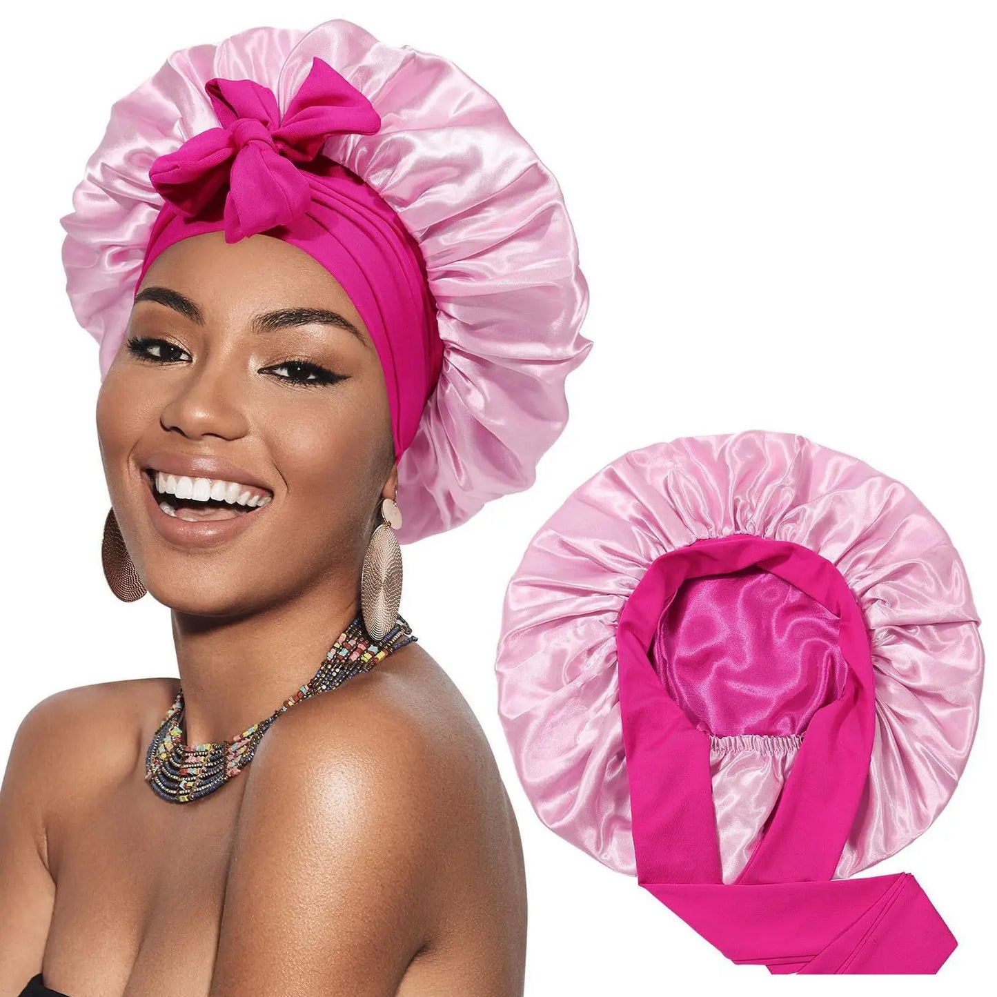 Double-Layer Satin Sleep Cap for Women – Reversible Night Hair Bonnet