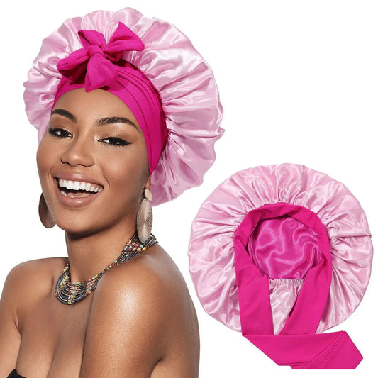 Double-Layer Satin Sleep Cap for Women – Reversible Night Hair Bonnet