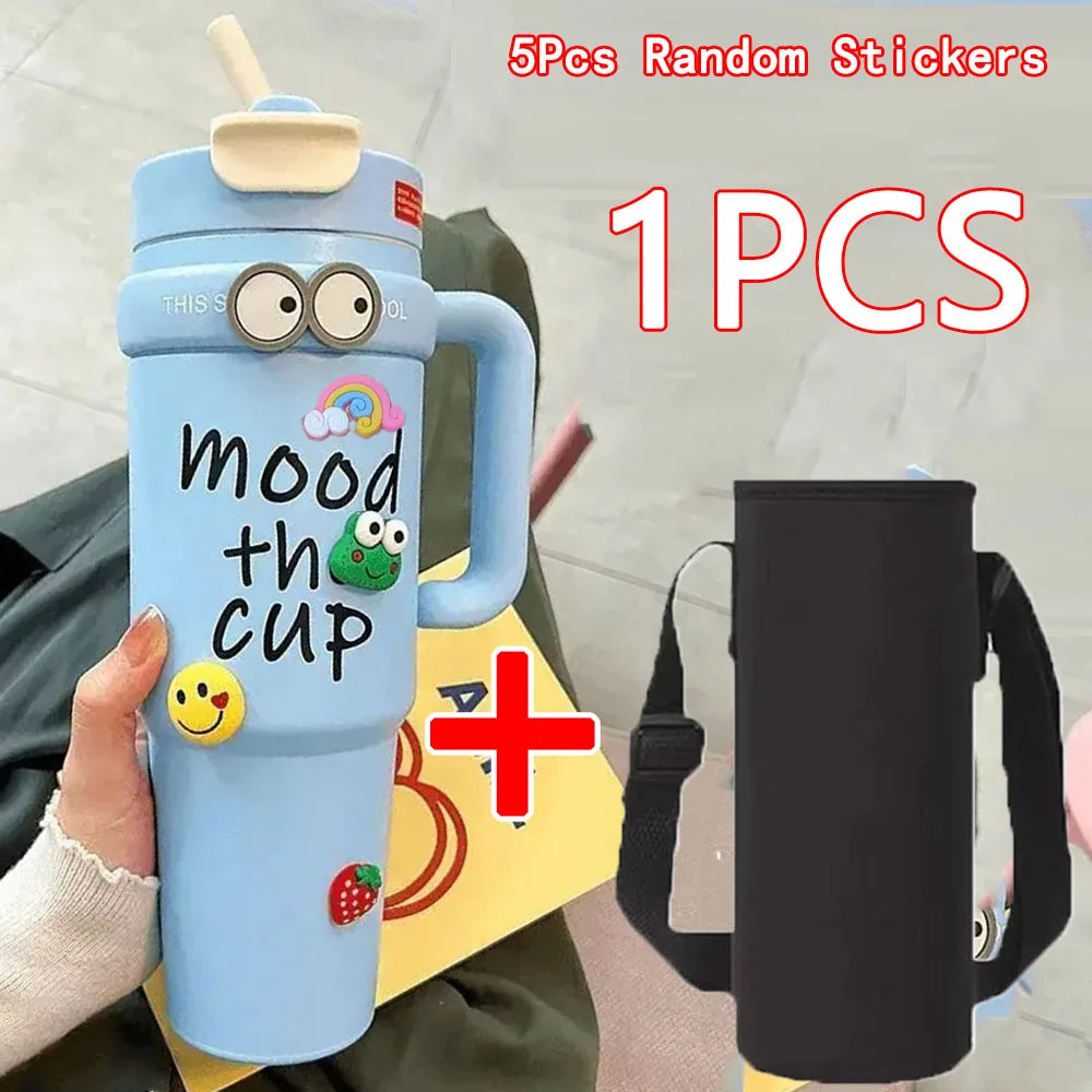  Cute 32oz Stainless Steel Thermos Bottle – Hot & Cold with Straw