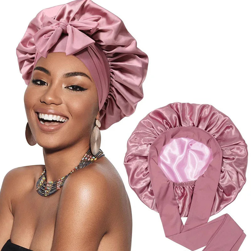 Double-Layer Satin Sleep Cap for Women – Reversible Night Hair Bonnet