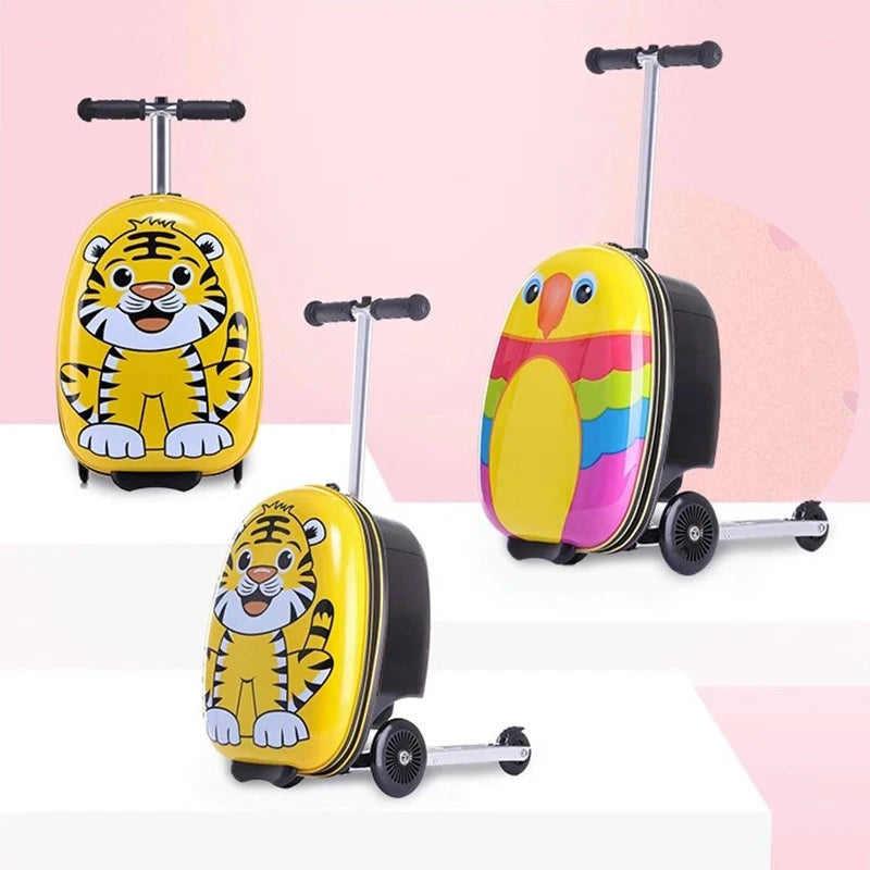 Cute Kids Scooter Luggage – 18” Hard Shell Folding Trolley Bag