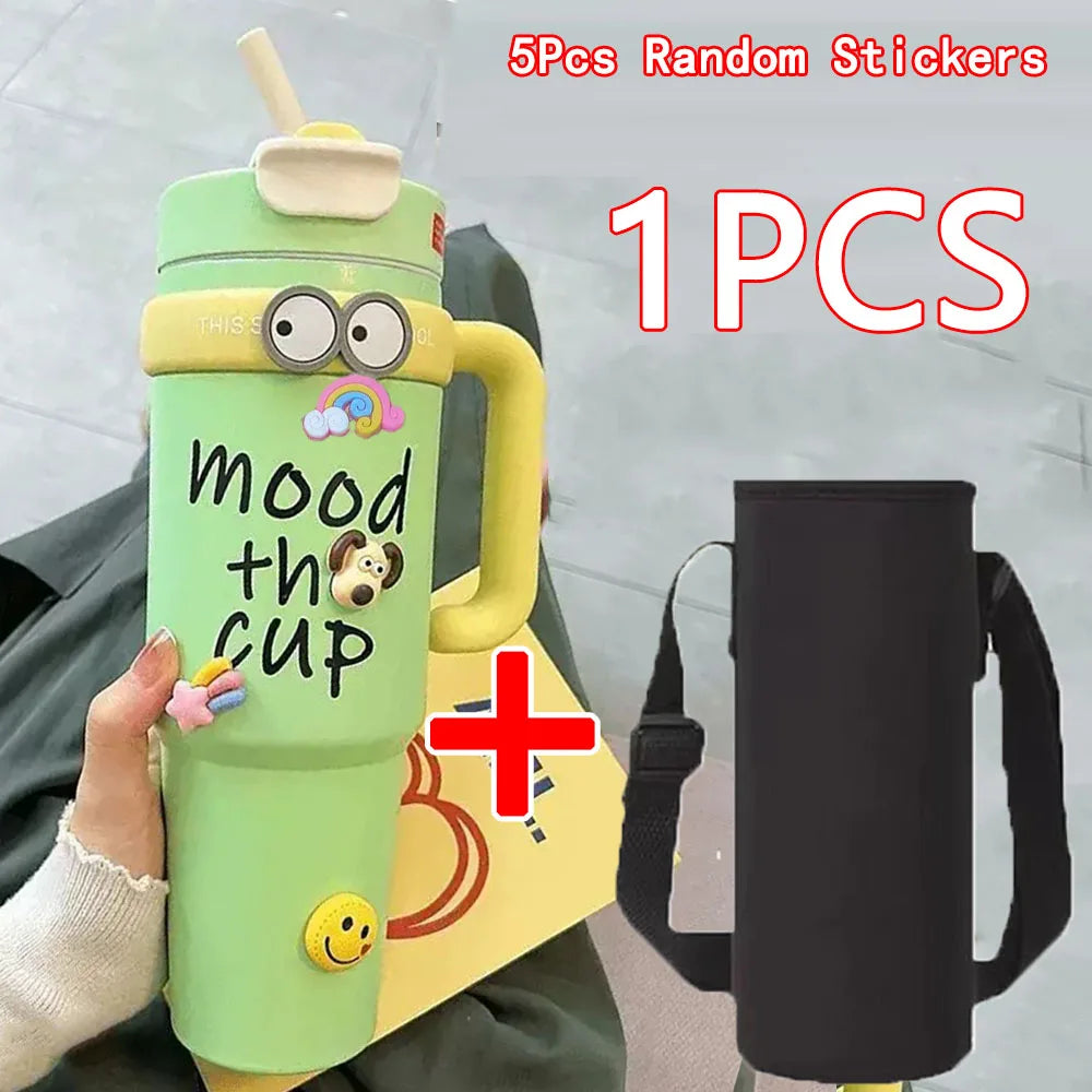  Cute 32oz Stainless Steel Thermos Bottle – Hot & Cold with Straw
