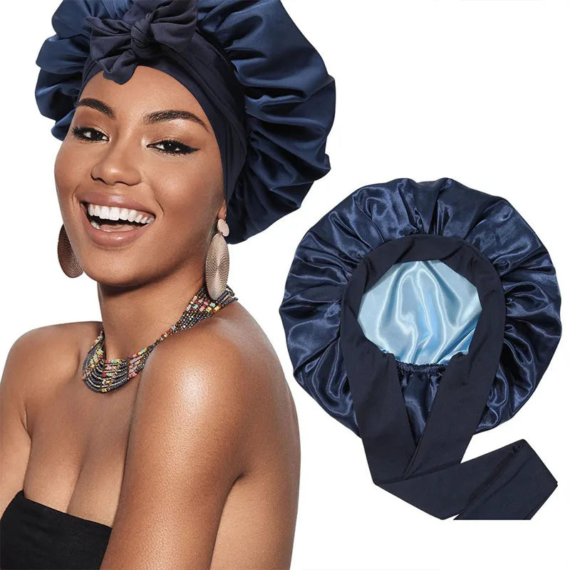 Double-Layer Satin Sleep Cap for Women – Reversible Night Hair Bonnet