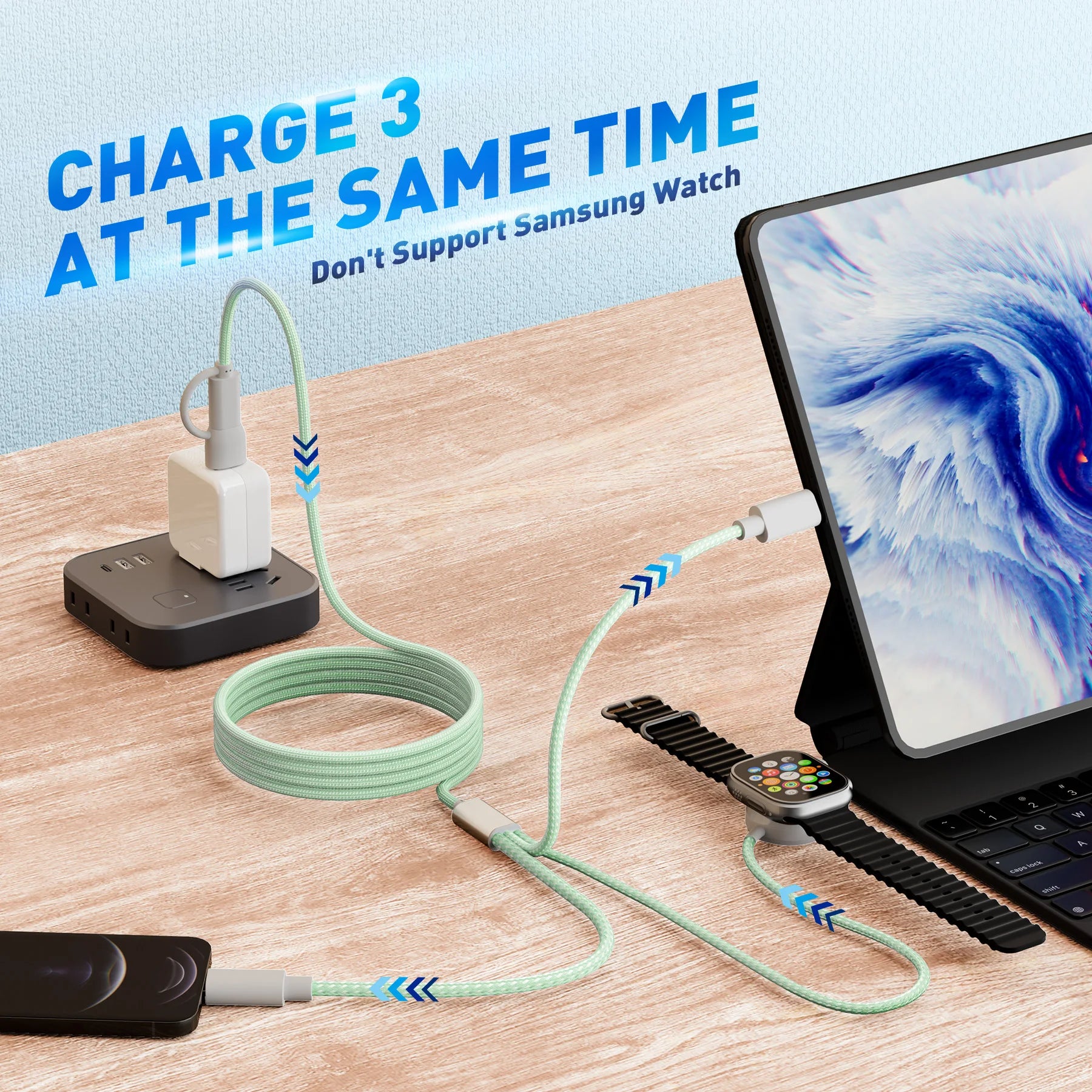 3-in-2 USB-C Data Cable Compatible with Apple Watch