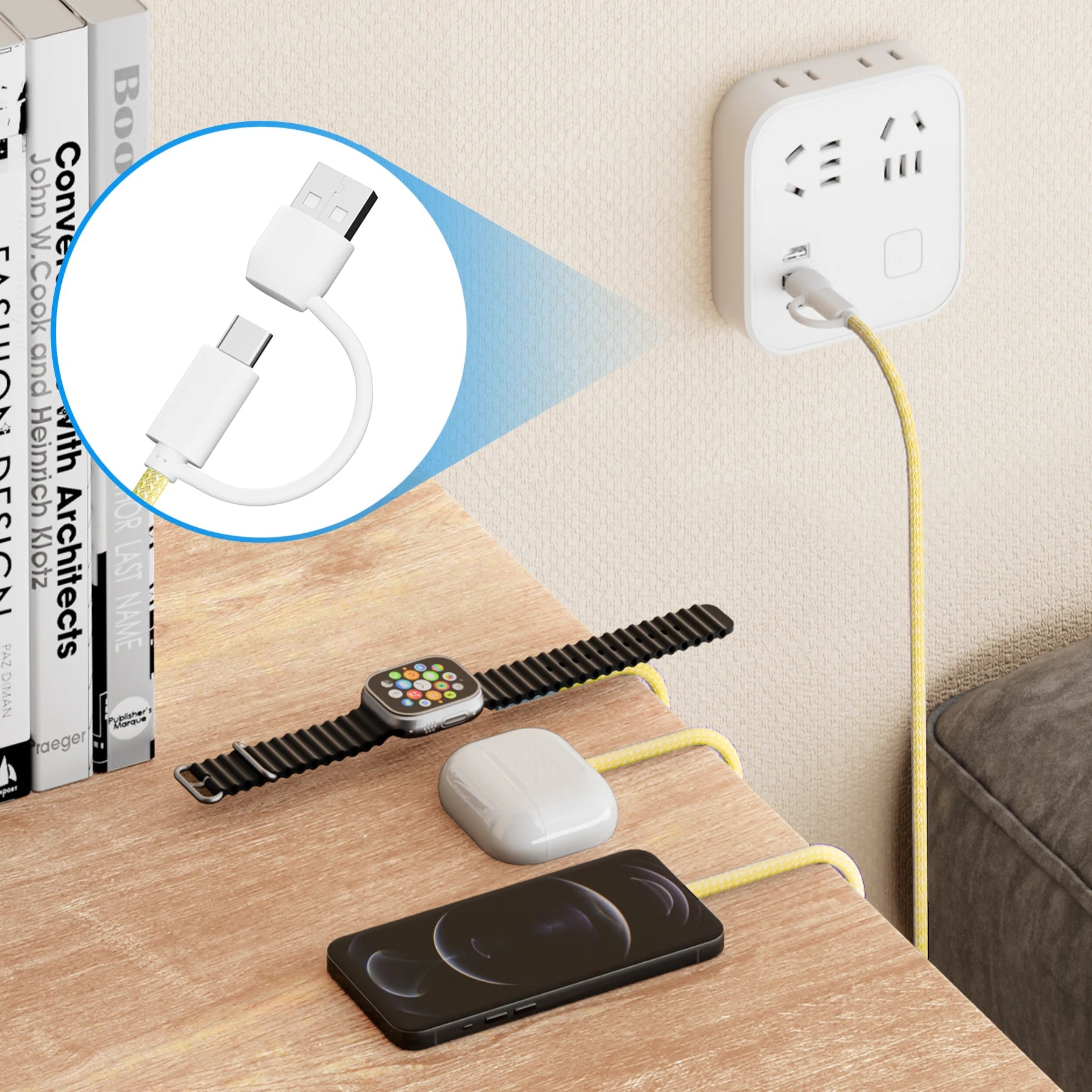3-in-2 USB-C Data Cable Compatible with Apple Watch