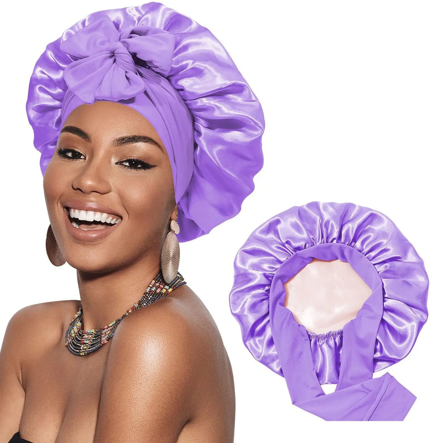 Double-Layer Satin Sleep Cap for Women – Reversible Night Hair Bonnet