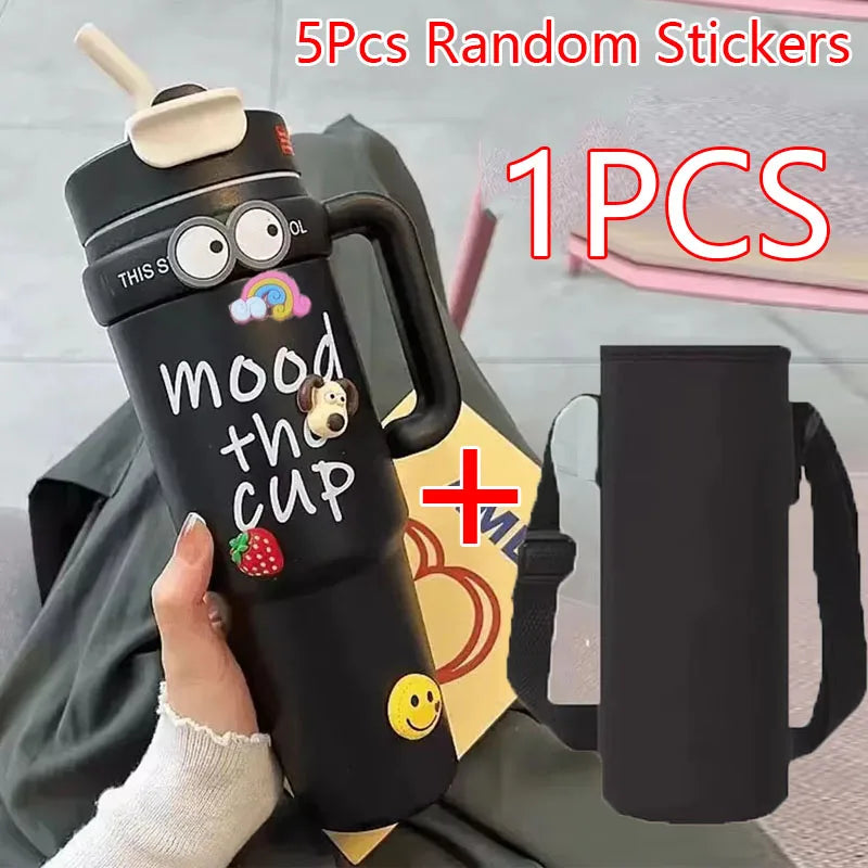  Cute 32oz Stainless Steel Thermos Bottle – Hot & Cold with Straw