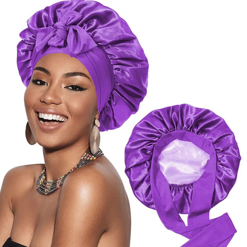 Double-Layer Satin Sleep Cap for Women – Reversible Night Hair Bonnet