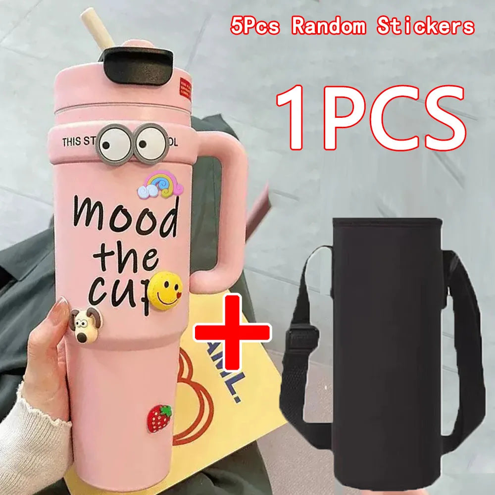  Cute 32oz Stainless Steel Thermos Bottle – Hot & Cold with Straw