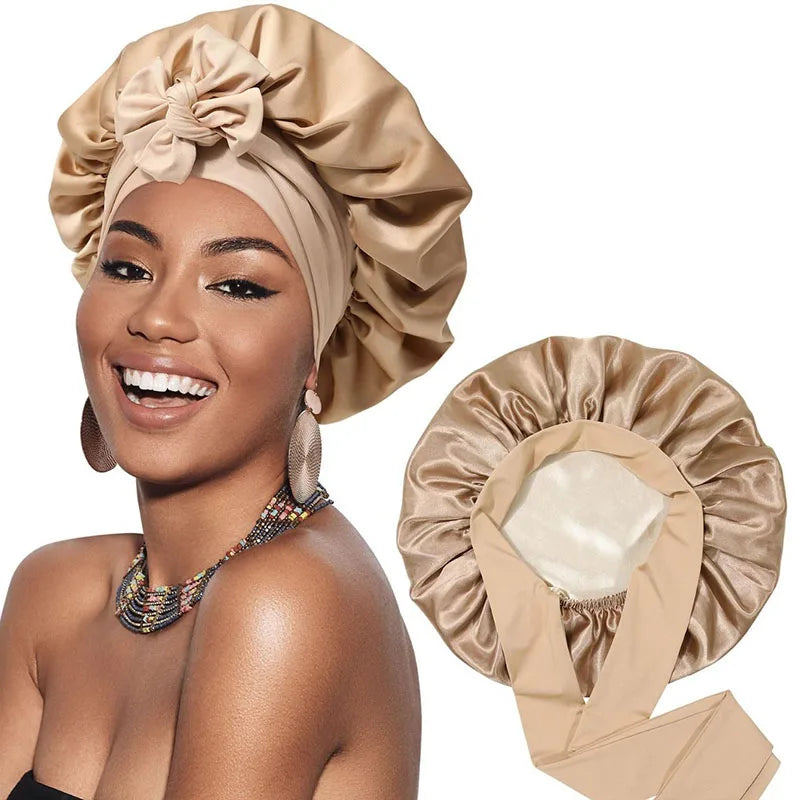 Double-Layer Satin Sleep Cap for Women – Reversible Night Hair Bonnet