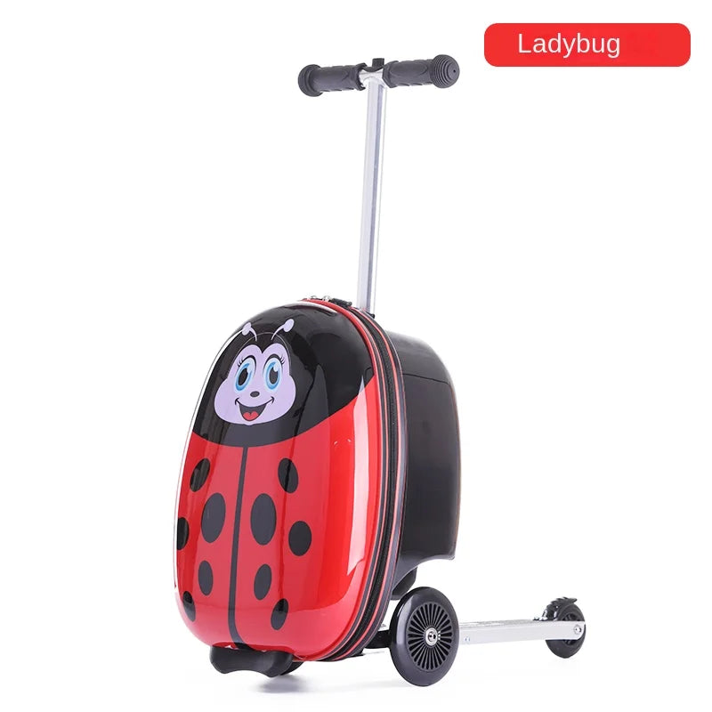 Cute Kids Scooter Luggage – 18” Hard Shell Folding Trolley Bag