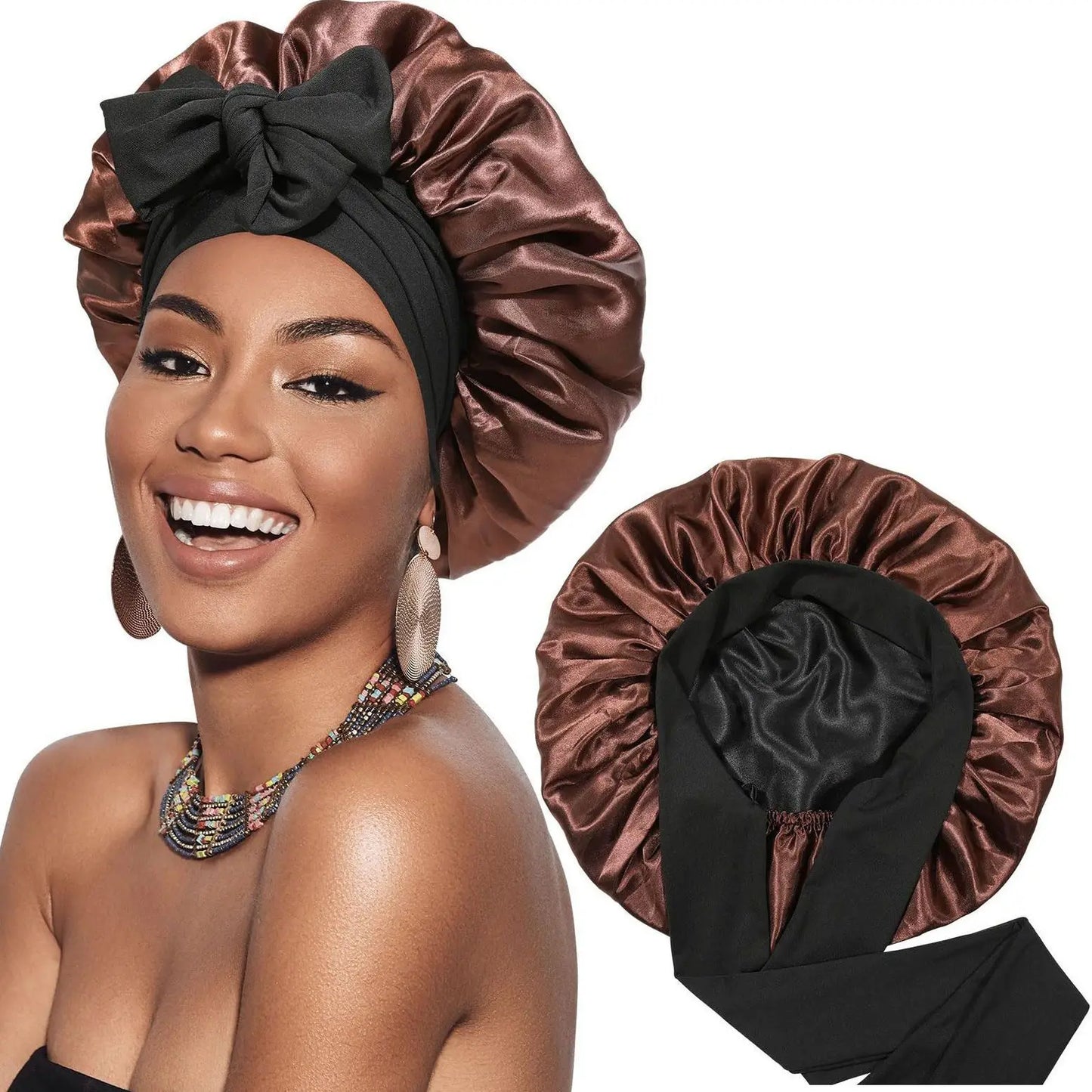 Double-Layer Satin Sleep Cap for Women – Reversible Night Hair Bonnet