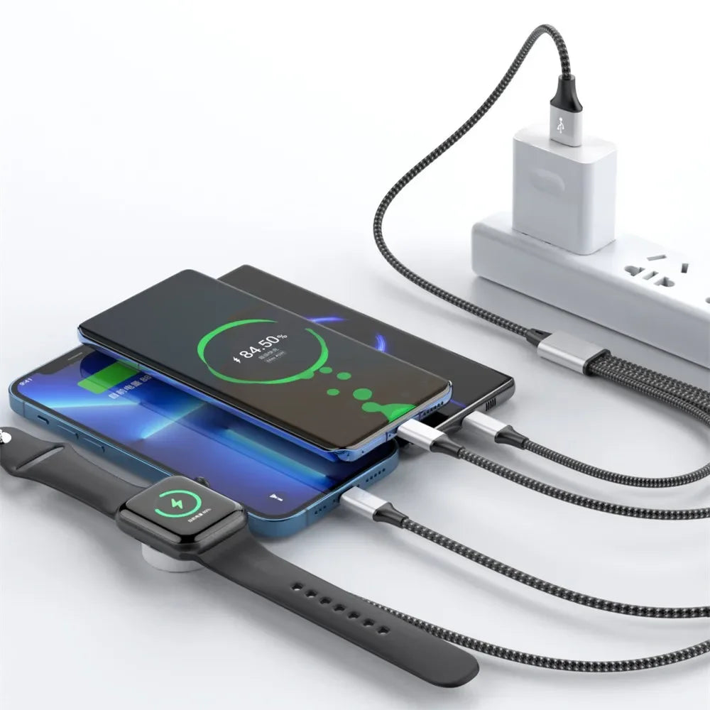 4-in-2 Fast Charging Cable for iWatch, iPhone, AirPods, iPad, and USB-C
