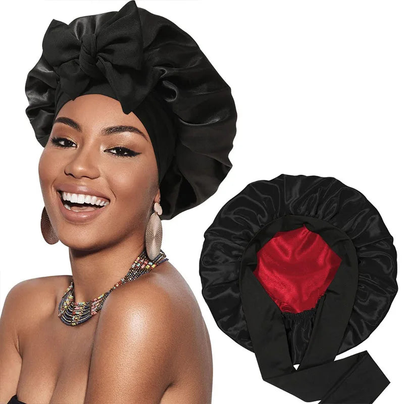 Double-Layer Satin Sleep Cap for Women – Reversible Night Hair Bonnet