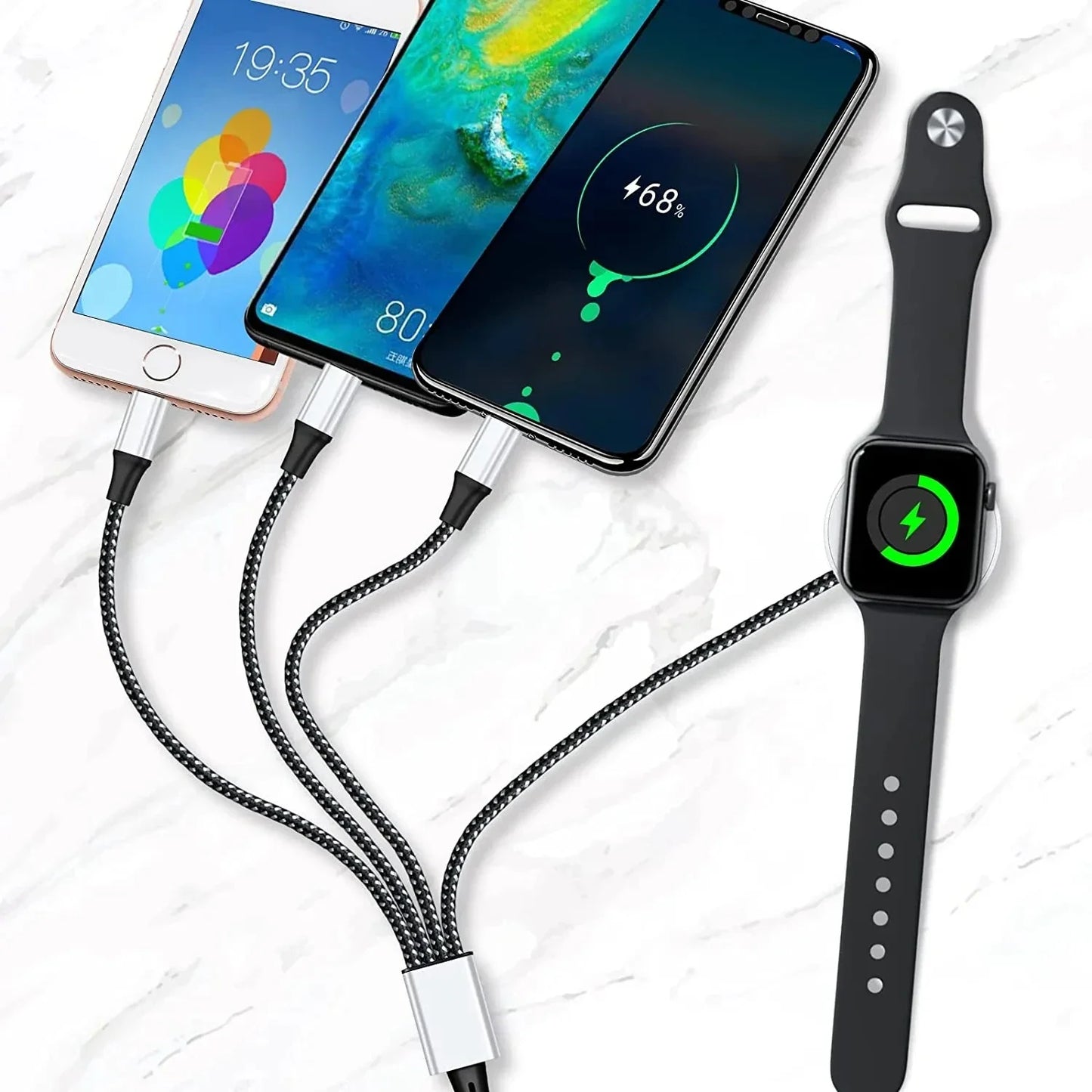 4-in-2 Fast Charging Cable for iWatch, iPhone, AirPods, iPad, and USB-C