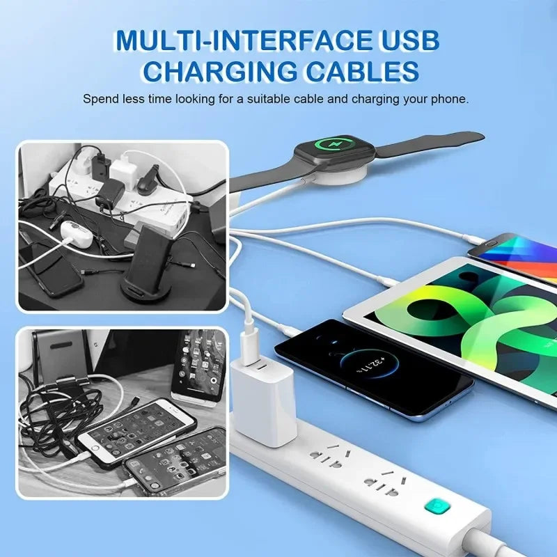 4-in-2 Fast Charging Cable for iWatch, iPhone, AirPods, iPad, and USB-C