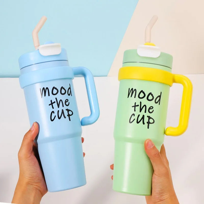  Cute 32oz Stainless Steel Thermos Bottle – Hot & Cold with Straw
