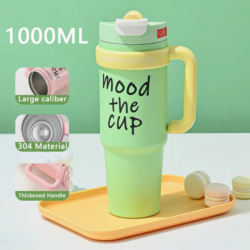  Cute 32oz Stainless Steel Thermos Bottle – Hot & Cold with Straw