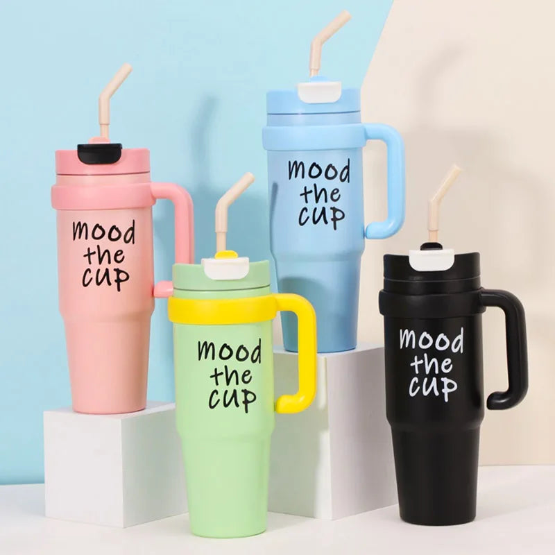  Cute 32oz Stainless Steel Thermos Bottle – Hot & Cold with Straw