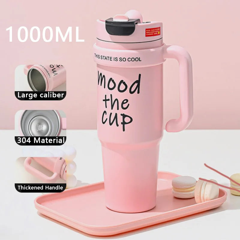  Cute 32oz Stainless Steel Thermos Bottle – Hot & Cold with Straw