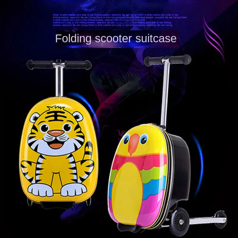 Cute Kids Scooter Luggage – 18” Hard Shell Folding Trolley Bag