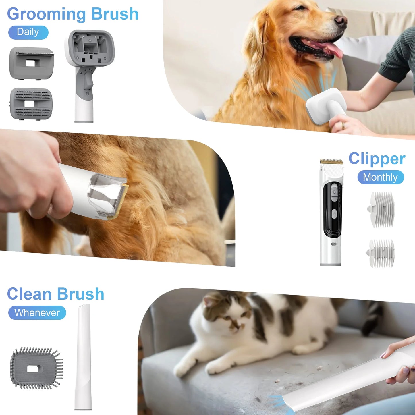 14Kpa Dog Grooming Kit & Vacuum, 2.5L Pet Hair Vacuum Suction 