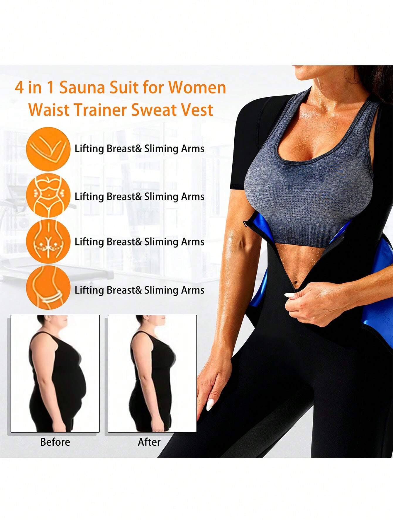 4-In-1 Full Body Sauna Sweat Suit for Women Waist Trainer/Trimmer Belt