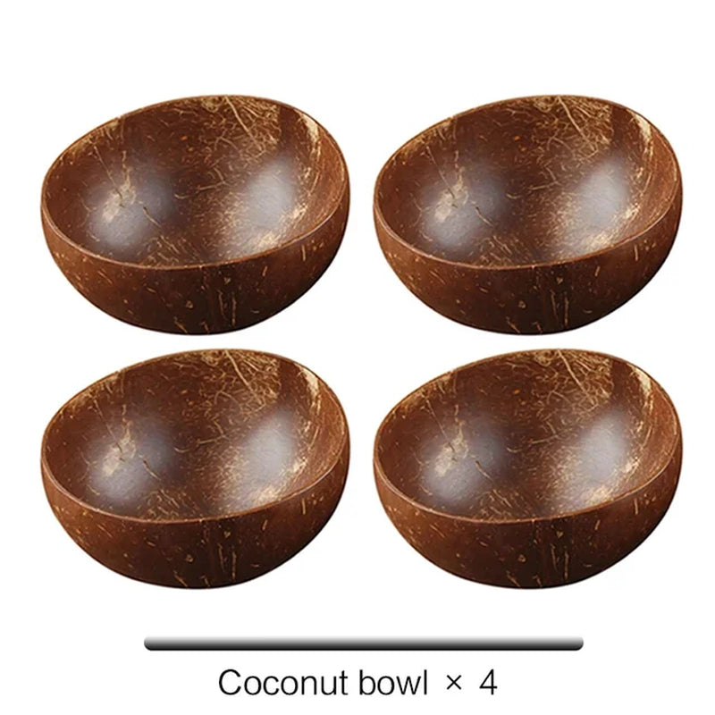 Natural Coconut Bowl 12-15Cm Handmade Wooden Tableware Wood Spoon 