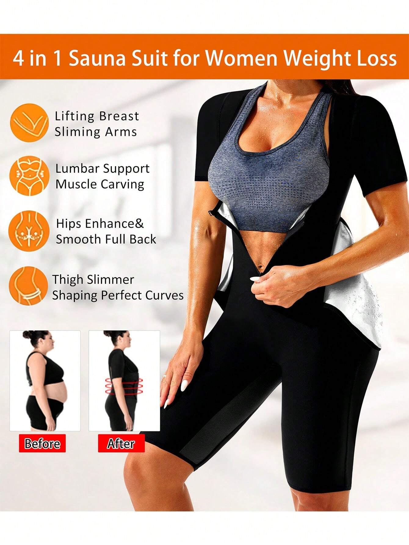 4-In-1 Full Body Sauna Sweat Suit for Women Waist Trainer/Trimmer Belt