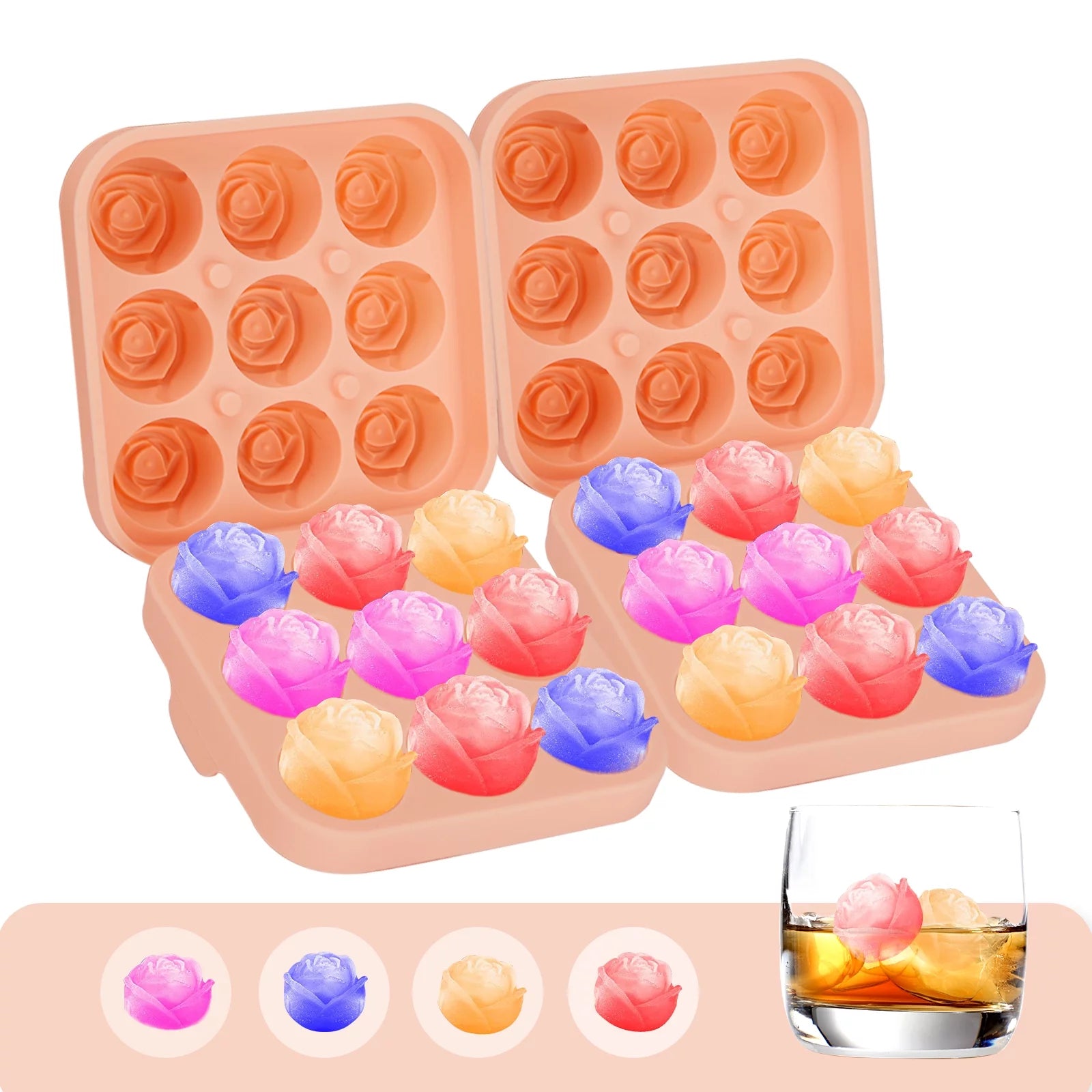 2Pcs Silicone Ice Cube Tray, Rose Ice Molds 