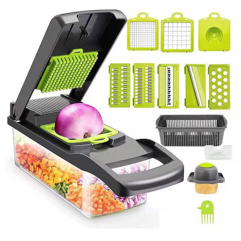 1Pc Green Black 12 in 1 Multifunctional Vegetable Slicer Cutter 