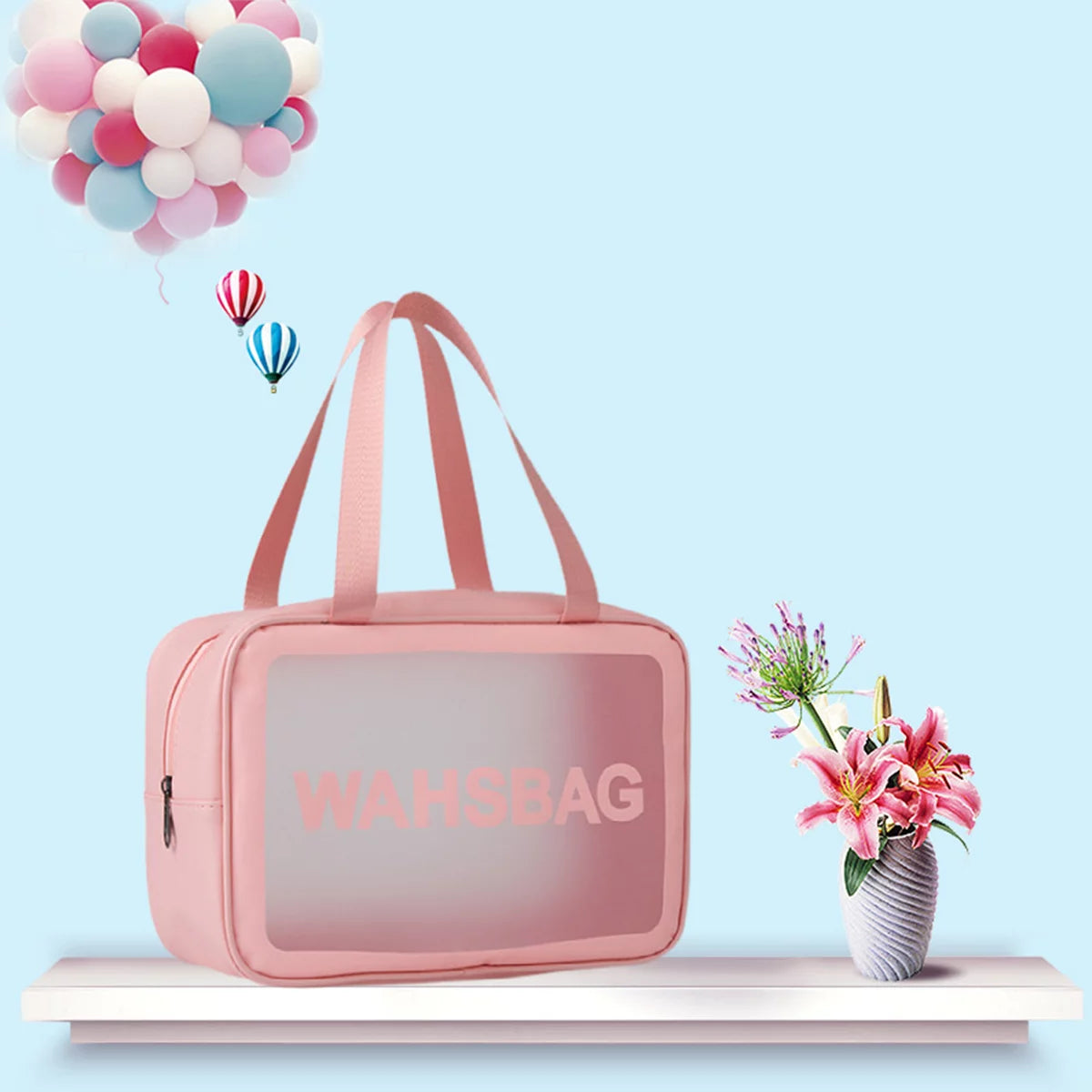 Pink Transparent Travel Toiletry and Cosmetic Bag – Organizer and Accessories