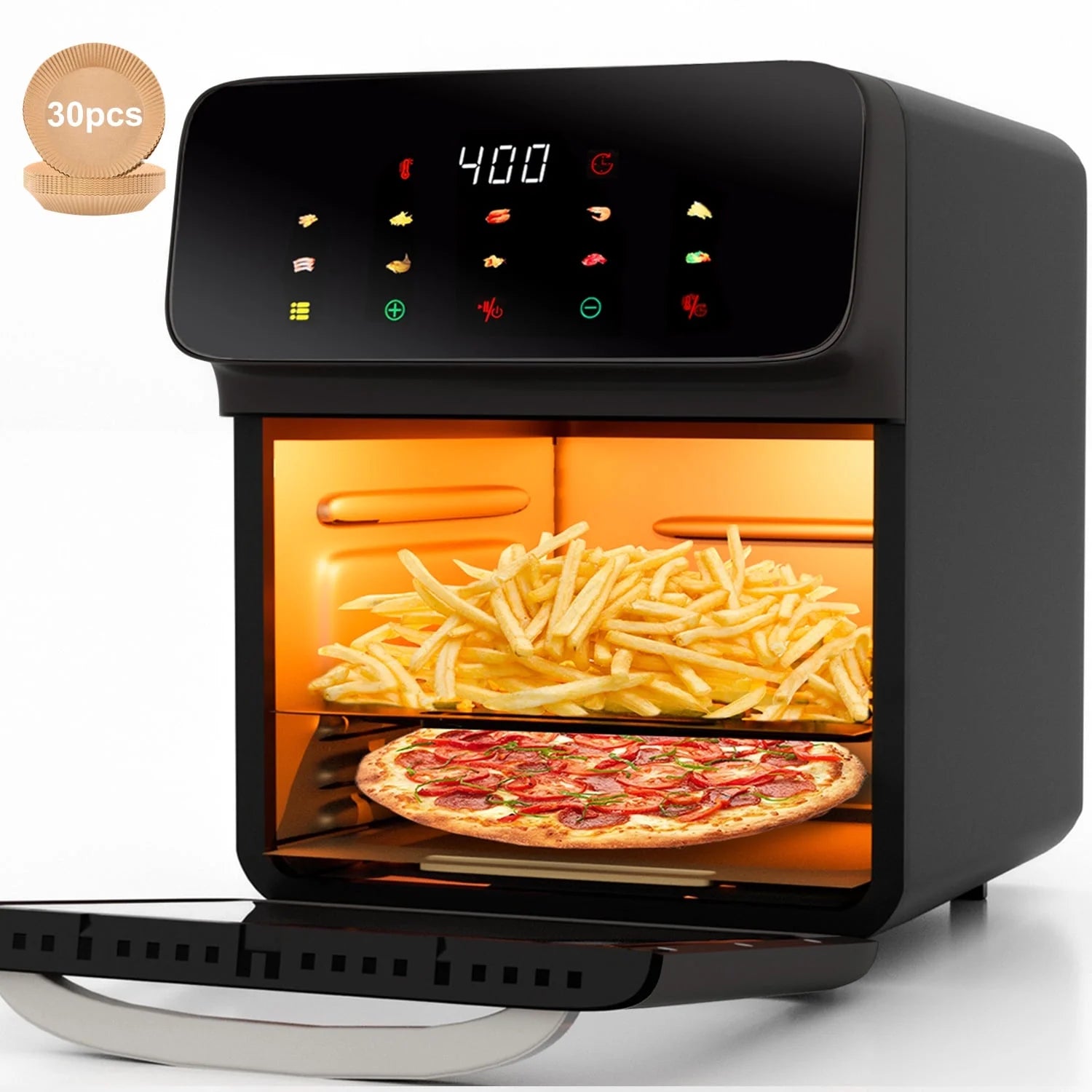 12QT Air Fryer Oven - 10-in-1 with Touchscreen & Window, Black