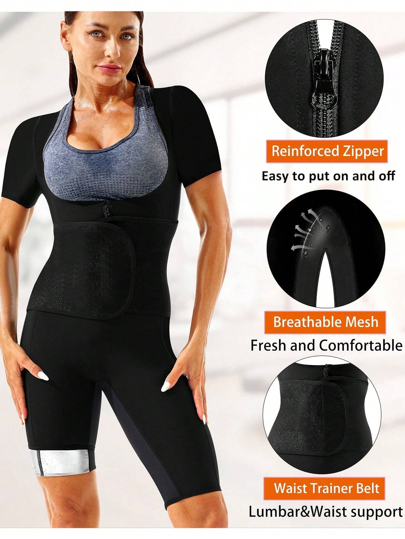 4-In-1 Full Body Sauna Sweat Suit for Women Waist Trainer/Trimmer Belt