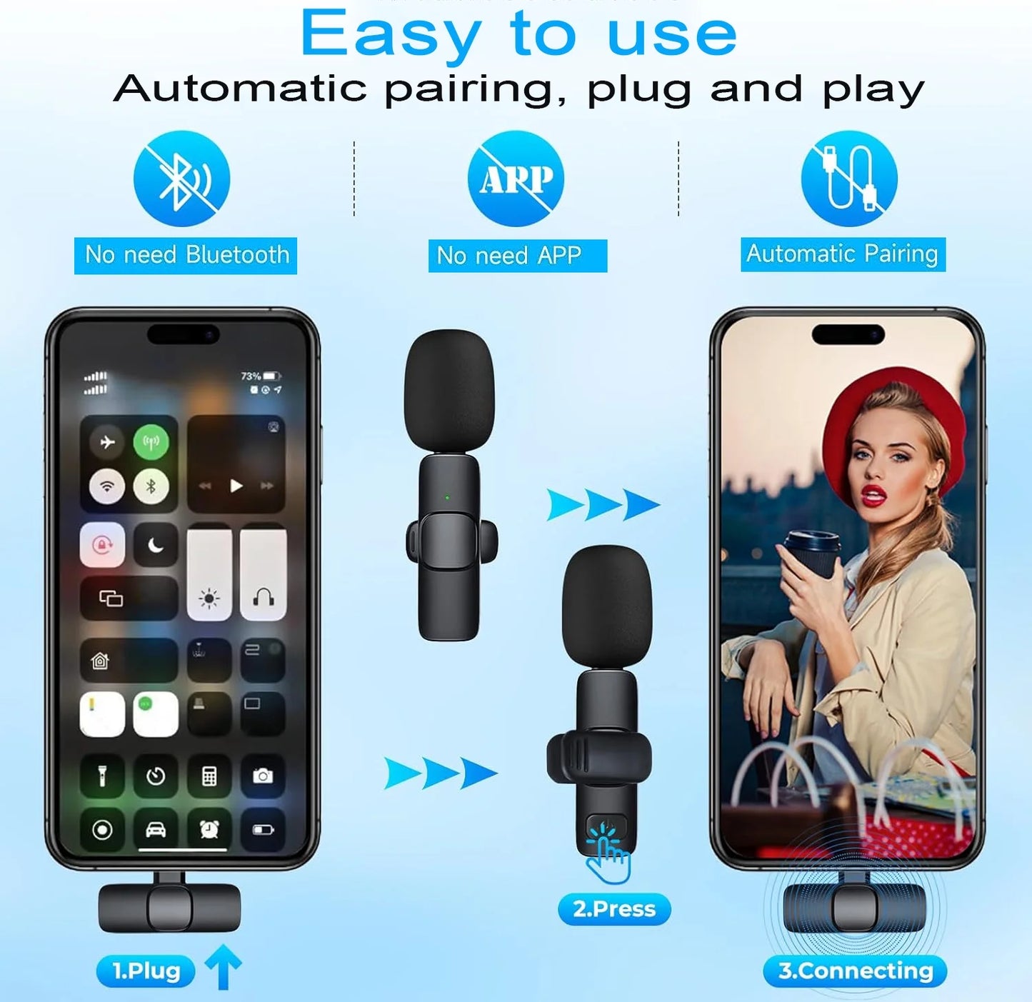 Wireless Lavalier Microphone - For Phones, Tablets & Laptops