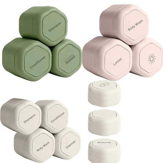3-Pack Magnetic Travel Cosmetic Dispenser – Stackable Bottles for Cream & Sunscreen