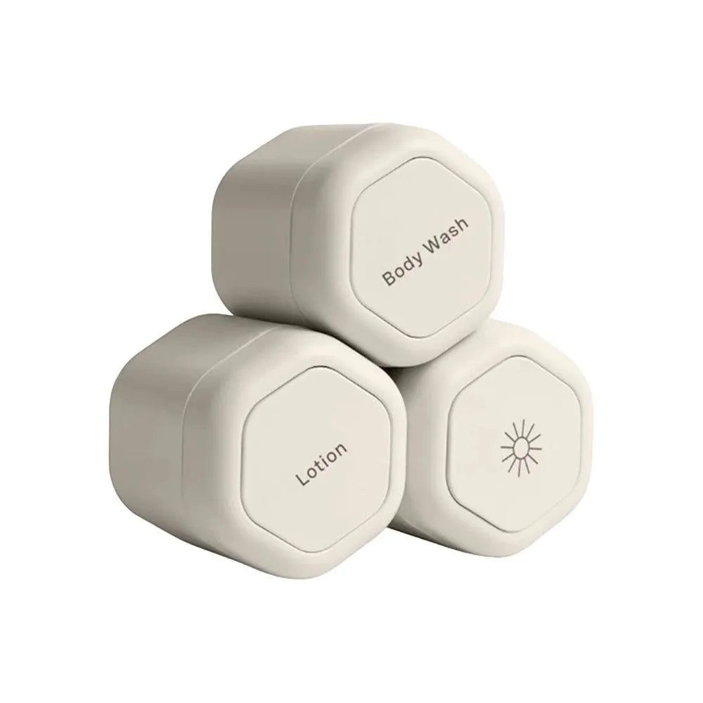 3-Pack Magnetic Travel Cosmetic Dispenser – Stackable Bottles for Cream & Sunscreen