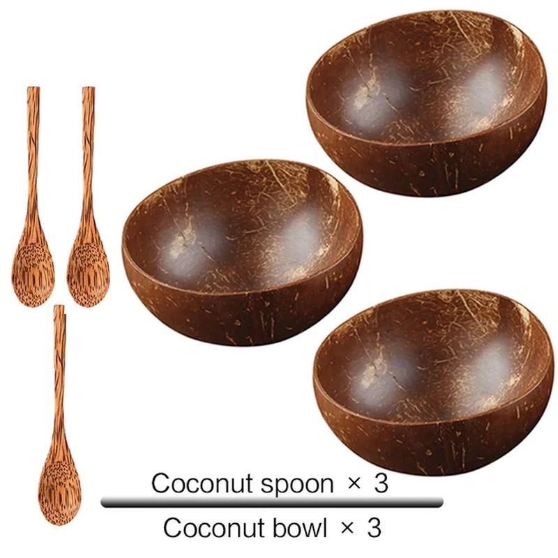 Natural Coconut Bowl 12-15Cm Handmade Wooden Tableware Wood Spoon 