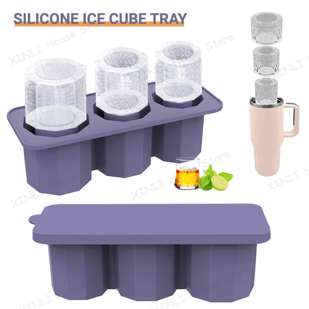 Silicone Ice Cube Tray Cylinder Ice Mold with Lid for 20-40 Oz Tumblers