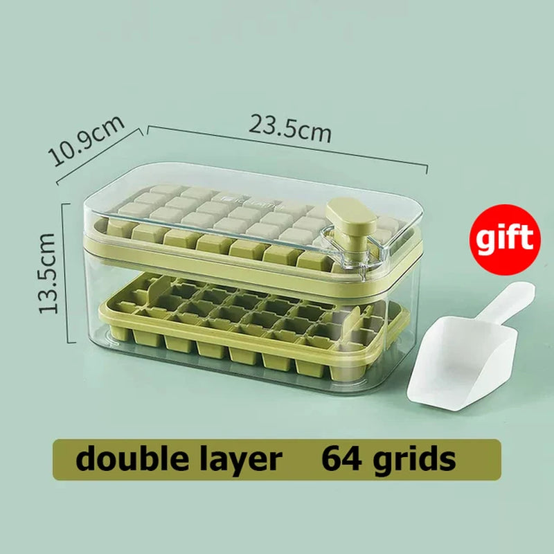 64 Grids One-Button Press Ice Cube Tray with Storage Box 2 Layers 