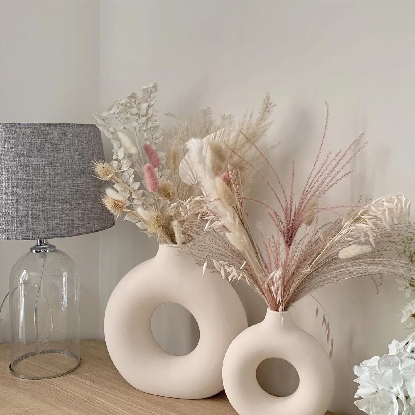 Ceramic Vases for Home Decor, Set of 2 Donut Vases, Modern Vase, White Vases