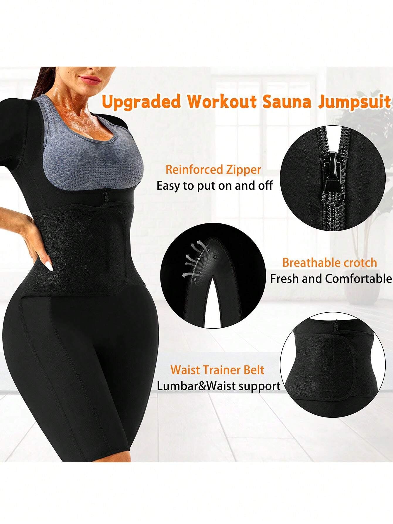 4-In-1 Full Body Sauna Sweat Suit for Women Waist Trainer/Trimmer Belt