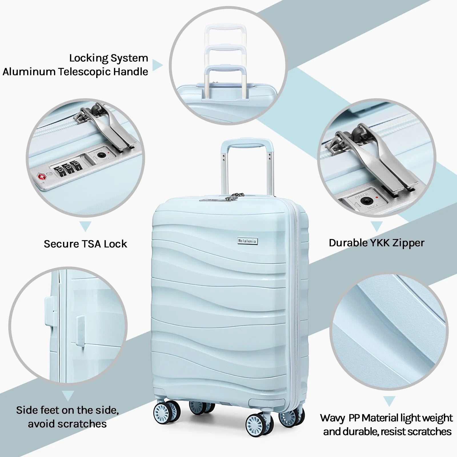 - 5 Luggage Sets PP Hardside Spinner Luggage - （Expandable Carry-On Suitcase20"）（ 24" 28")