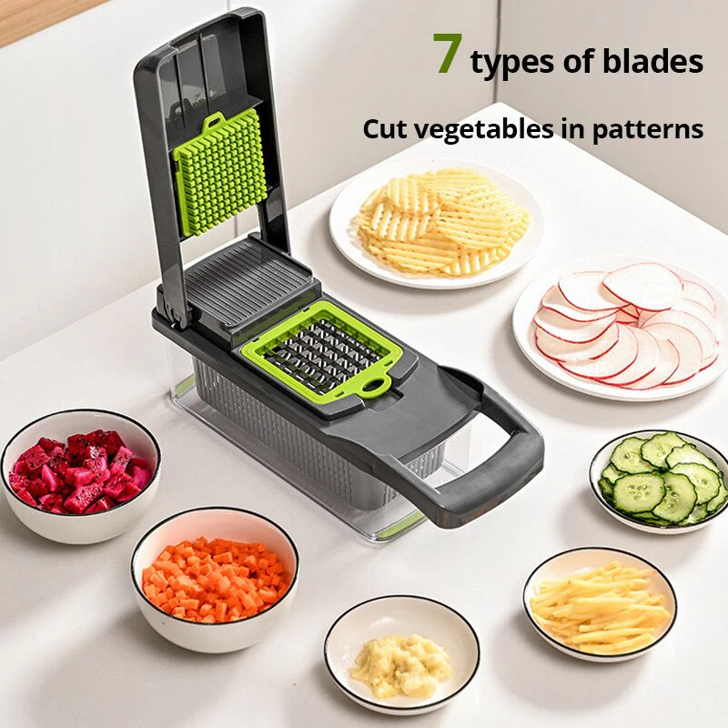 1Pc Green Black 12 in 1 Multifunctional Vegetable Slicer Cutter 