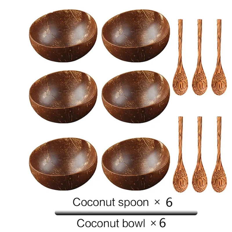 Natural Coconut Bowl 12-15Cm Handmade Wooden Tableware Wood Spoon 