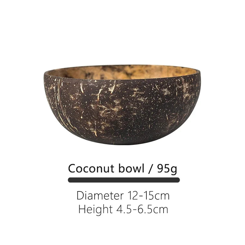 Natural Coconut Bowl 12-15Cm Handmade Wooden Tableware Wood Spoon 